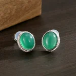 Natural Green Chalcedony & S925 Silver Stud Earrings | Radiant Halo for Emotional Calm - Buddha Bodhis Natural Green Chalcedony & S925 Silver Stud Earrings | Radiant Halo for Emotional Calm