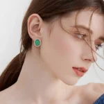 Natural Green Chalcedony & S925 Silver Stud Earrings | Radiant Halo for Emotional Calm 1 - Buddha Bodhis Natural Green Chalcedony & S925 Silver Stud Earrings | Radiant Halo for Emotional Calm