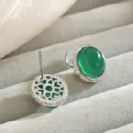 Natural Green Chalcedony & S925 Silver Stud Earrings | Radiant Halo for Emotional Calm 3 - Buddha Bodhis Natural Green Chalcedony & S925 Silver Stud Earrings | Radiant Halo for Emotional Calm