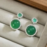Natural Green Chalcedony & S925 Silver Stud Earrings | Vintage Halo Design for Heart Healing 2 - Buddha Bodhis Natural Green Chalcedony & S925 Silver Stud Earrings Vintage Halo Design for Heart Healing