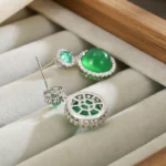 Natural Green Chalcedony & S925 Silver Stud Earrings | Vintage Halo Design for Heart Healing 3 - Buddha Bodhis Natural Green Chalcedony & S925 Silver Stud Earrings Vintage Halo Design for Heart Healing