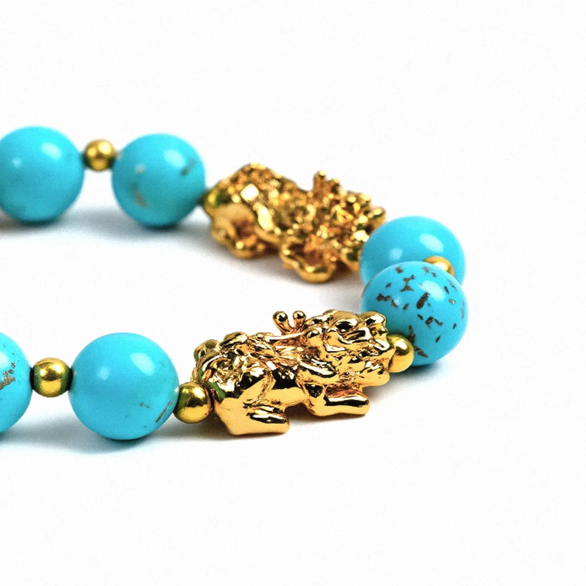 Wealth-Attracting 4 Pixiu Turquoise Bracelet - The Guardian of Abundance (1) Natural 10mm Turquoise Pixiu Bracelet | Quad-Guardian for Wealth & Protection