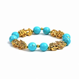 Natural 10mm Turquoise Pixiu Bracelet | Quad-Guardian for Wealth & Protection
