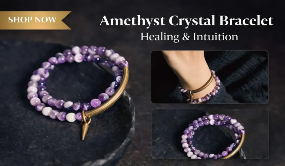 The Best Crystals for Self-Love, Confidence, and Inner Healing 4 - Buddha Bodhis Amethyst Double-Wrap Bracelet | Dreamy Tranquility & Vintage Brass Charm