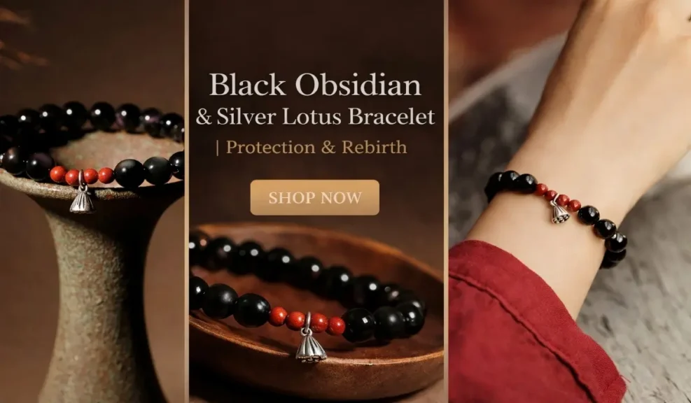 Sunstone vs. Goldstone: How to Tell the Difference and Their Spiritual Benefits 3 - Buddha Bodhis Black Obsidian & Silver Lotus Bracelet | Protection & Rebirth