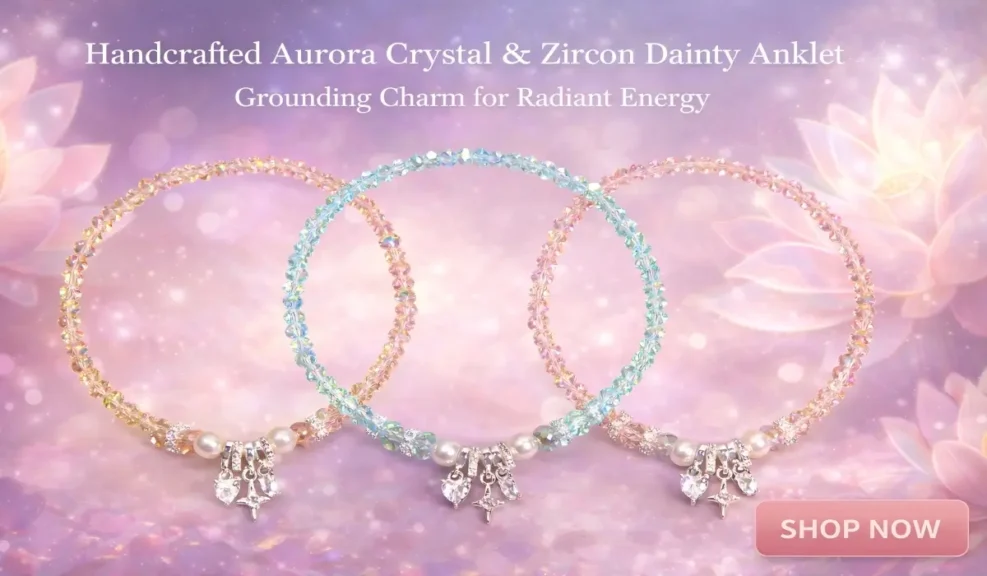 The Spiritual Meaning of Red String Anklets in Buddhism and the Legend of Fate 3 - Buddha Bodhis Handcrafted Aurora Crystal & Zircon Dainty Anklet | Grounding Charm for Radiant Energy