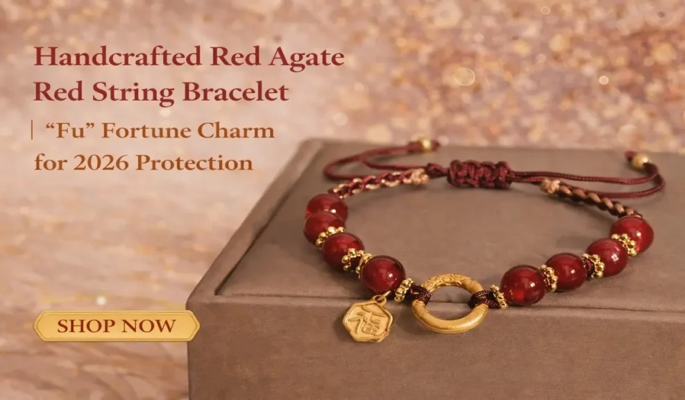 The Spiritual Significance of Red String Bracelets: Meaning, Protection, and Rituals 3 - Buddha Bodhis Handcrafted Red Agate Red String Bracelet | “Fu” Fortune Charm for 2026 Protection
