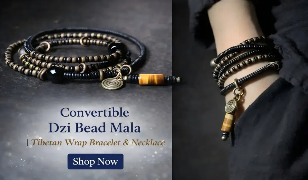 How to Identify Authentic Tibetan Dzi Beads: A Guide to Real vs. Imitation Patterns 3 - Buddha Bodhis Convertible Dzi Bead Mala | Tibetan Wrap Bracelet & Necklace