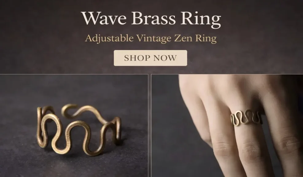 The Best Fingers to Wear a Ring for Wealth and Financial Abundance 3 - Buddha Bodhis Wave Brass Ring | Adjustable Vintage Zen Ring