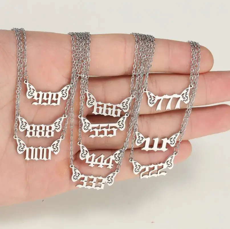 Butterfly Angel Number Necklace - Stainless Steel Gold Amulet for Women (3) Butterfly Angel Number Necklace - Stainless Steel Gold Amulet for Women