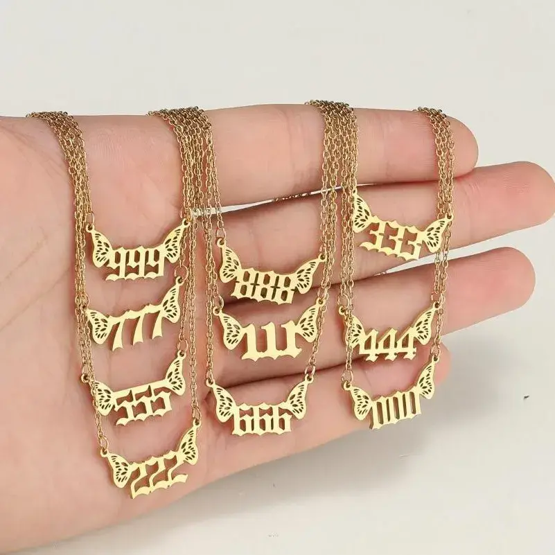 Butterfly Angel Number Necklace - Stainless Steel Gold Amulet for Women (4) Butterfly Angel Number Necklace - Stainless Steel Gold Amulet for Women