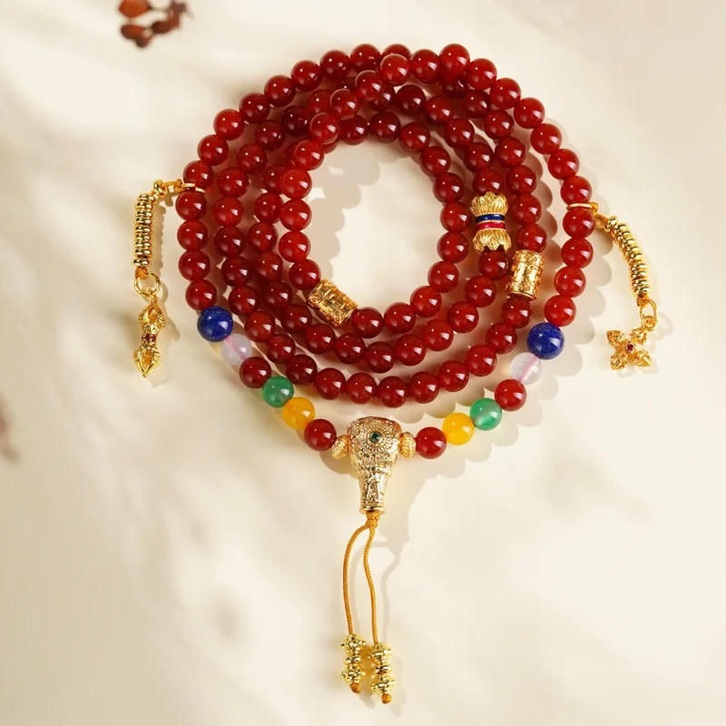 Handcrafted 108 Red Agate Mala Bracelet Lapis Lazuli & Agate Amulet (1) Handcrafted 108 Red Agate Mala Bracelet Lapis Lazuli & Agate Amulet