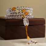 Handcrafted 108 White Crystal Mala Bracelet with Amber | Buddha Bodhis 3 - Buddha Bodhis Handcrafted 108 White Crystal Mala Bracelet with Amber Buddha Bodhis