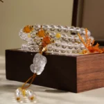 Handcrafted 108 White Crystal Mala Bracelet with Amber | Buddha Bodhis - Buddha Bodhis Handcrafted 108 White Crystal Mala Bracelet with Amber Buddha Bodhis