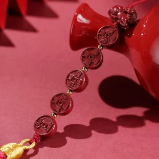 Home 20 - Buddha Bodhis Handcrafted Cinnabar Horse Five Emperor Coins Keychain | 2026 Zodiac Amulet