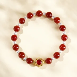 Handcrafted Natural Red Agate & Shell Pearl Bracelet - Buddha Bodhis