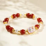 Red Agate & Shell Pearl Bracelet - Protection & Serenity 1 - Buddha Bodhis Handcrafted Natural Red Agate & Shell Pearl Bracelet - Buddha Bodhis