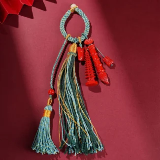 Home 28 - Buddha Bodhis Handcrafted Natural Red Cinnabar Wenchang Pagoda Keychain Wisdom & Focus Amulet