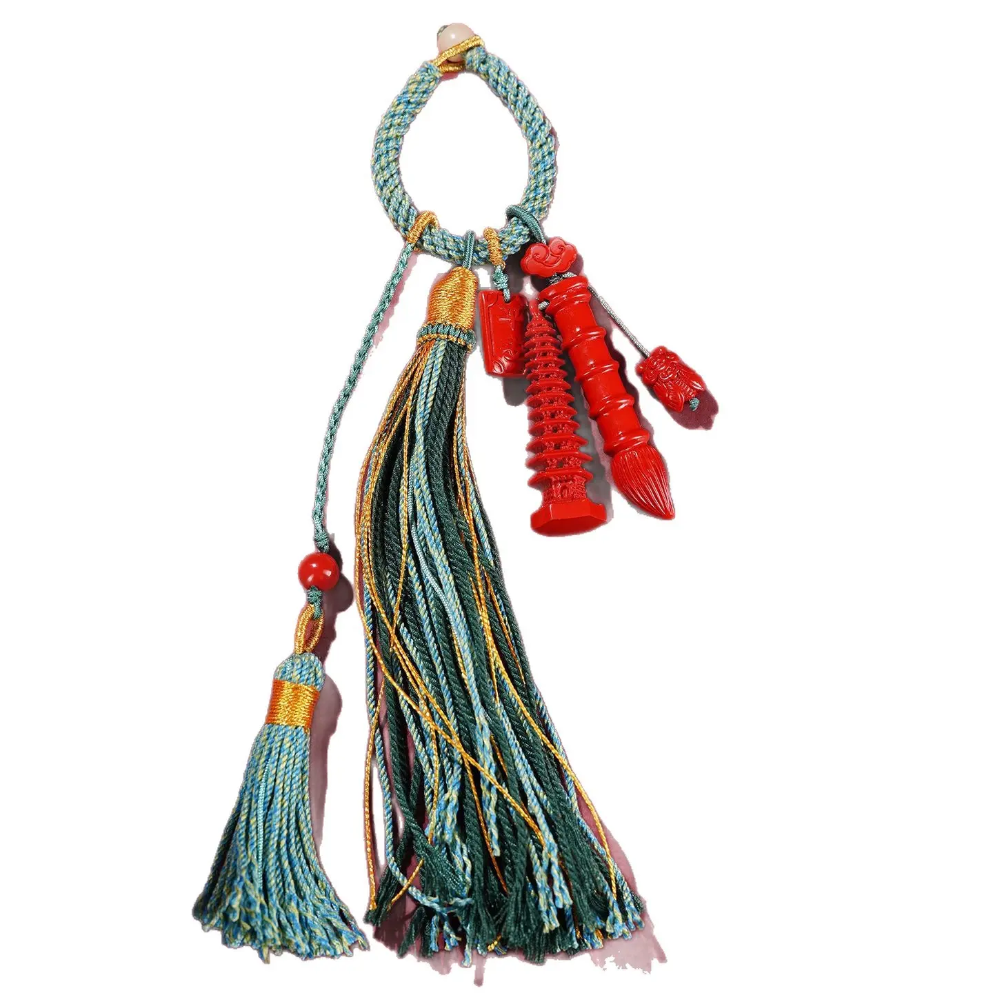 Handcrafted Natural Red Cinnabar Wenchang Pagoda Keychain Wisdom & Focus Amulet (4) Handcrafted Natural Red Cinnabar Wenchang Pagoda Keychain Wisdom & Focus Amulet