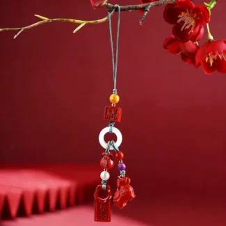 Home 32 - Buddha Bodhis Handcrafted Natural Red Cinnabar Year of the Horse Phone Charm 2026 Zodiac Amulet