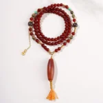 Handcrafted Red Agate Mala Necklace - Ethnic Eaglewood & Turquoise Amulet 4 - Buddha Bodhis Handcrafted Red Agate Mala Necklace - Ethnic Eaglewood & Turquoise Amulet