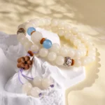 Handcrafted White Bodhi Seed Double-Wrap Bracelet | Blue Chalcedony Amulet 2 - Buddha Bodhis Handcrafted White Bodhi Seed Double-Wrap Bracelet Blue Chalcedony Amulet