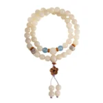 Handcrafted White Bodhi Seed Double-Wrap Bracelet | Blue Chalcedony Amulet 3 - Buddha Bodhis Handcrafted White Bodhi Seed Double-Wrap Bracelet Blue Chalcedony Amulet