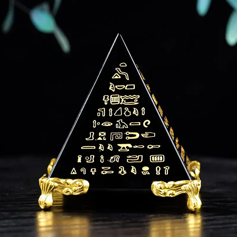 Natural Black Obsidian Pyramid Statue - Hand-Engraved Protection Decor (3) Natural Black Obsidian Pyramid Statue - Hand-Engraved Protection Decor