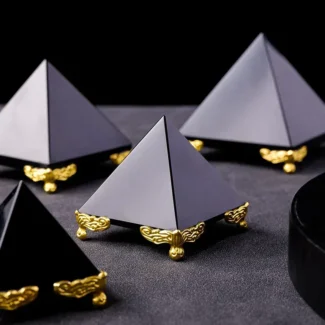 Natural Black Obsidian Pyramid Statue - Handcrafted Protection & Grounding Decor