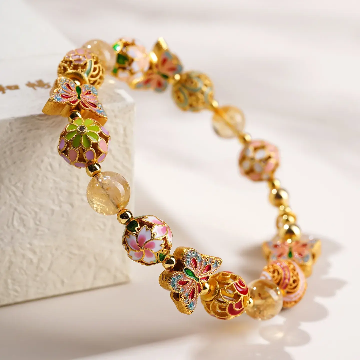 Natural Citrine Butterfly Bracelet - Handcrafted Enamel Meditation Jewelry (1) Natural Citrine Butterfly Bracelet - Handcrafted Enamel Meditation Jewelry