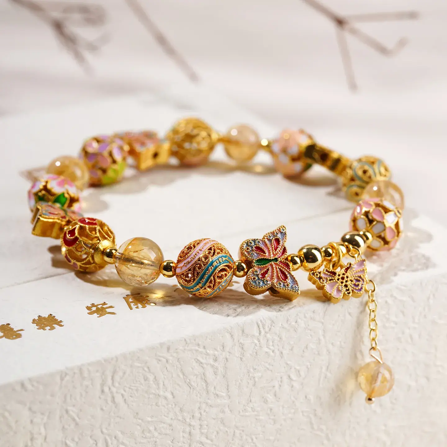 Natural Citrine Butterfly Bracelet - Handcrafted Enamel Meditation Jewelry (2) Natural Citrine Butterfly Bracelet - Handcrafted Enamel Meditation Jewelry