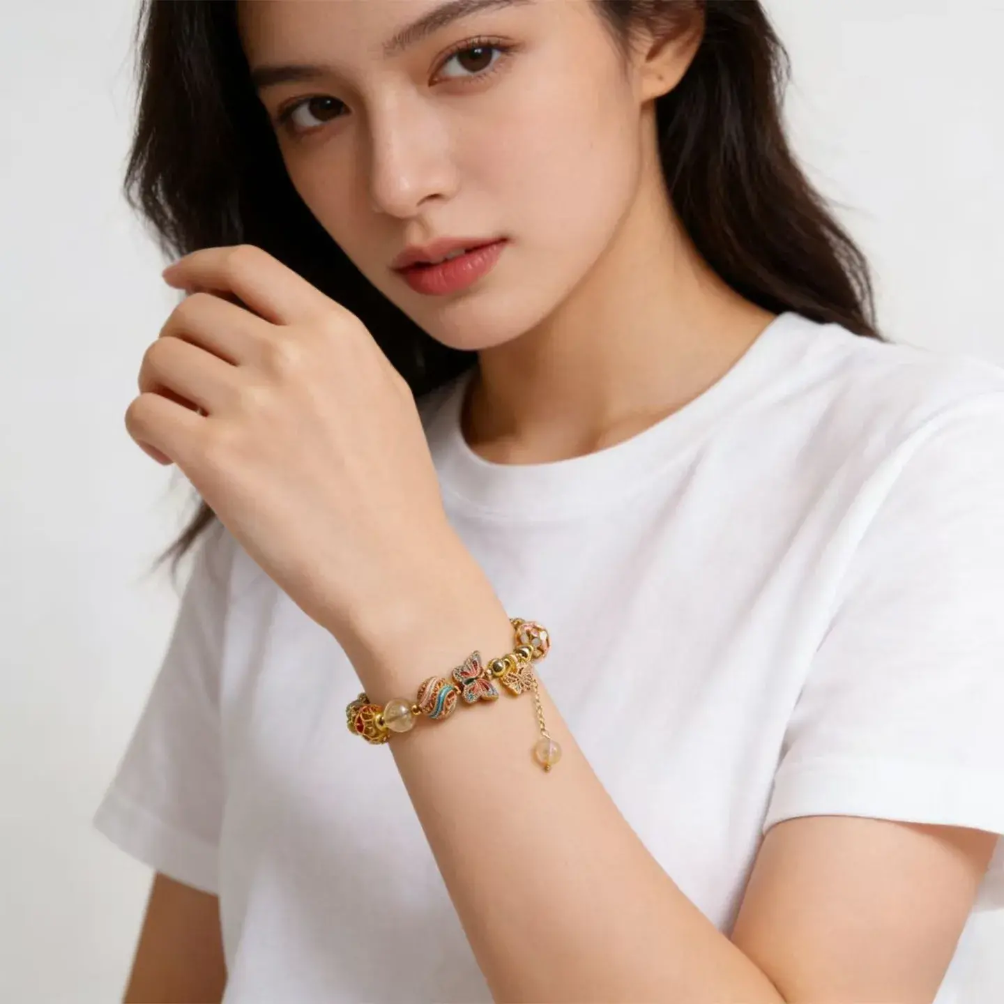 Natural Citrine Butterfly Bracelet - Handcrafted Enamel Meditation Jewelry (5) Natural Citrine Butterfly Bracelet - Handcrafted Enamel Meditation Jewelry