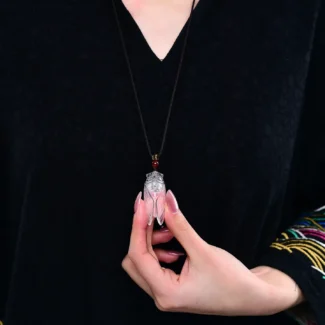 Home 11 - Buddha Bodhis Natural Clear Quartz Cicada Pendant - Hand-Carved Success & Rebirth Amulet
