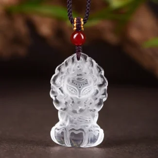 Home 14 - Buddha Bodhis Natural Clear Quartz Fox Pendant - Hand-Carved Love & Charm Amulet