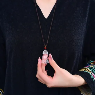 Home 17 - Buddha Bodhis Natural Clear Quartz Guan Yin Pendant - Hand-Carved Compassion Amulet