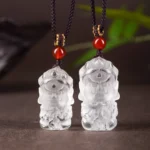 Natural Clear Quartz Military God of Wealth Necklace - Hand-Carved Amulet 3 - Buddha Bodhis Natural Clear Quartz Military God of Wealth Necklace - Hand-Carved Amulet