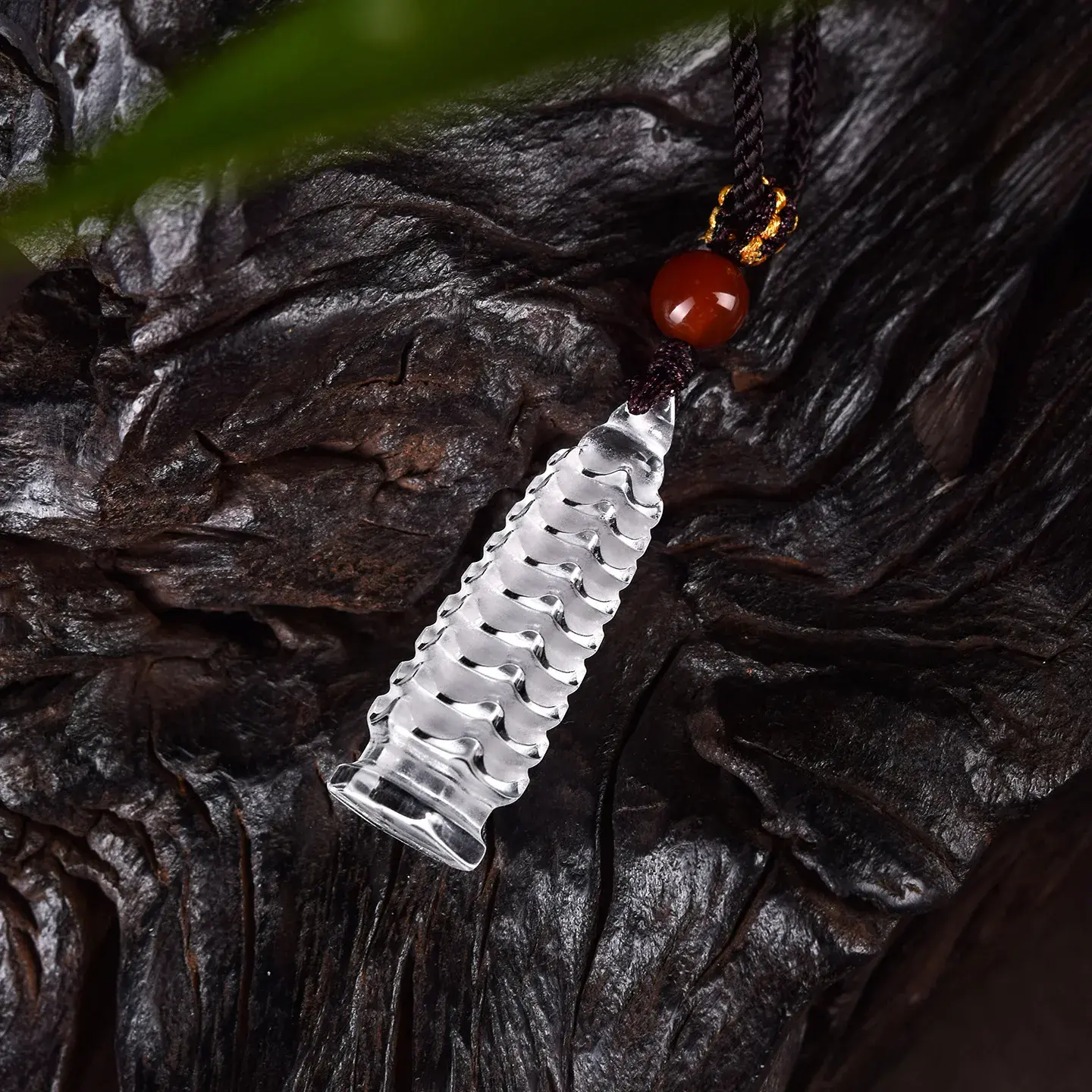 Natural Crystal Wen Chang Pagoda Necklace - Hand-Carved Wisdom Amulet (1) Natural Crystal Wen Chang Pagoda Necklace - Hand-Carved Wisdom Amulet