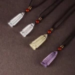 Natural Crystal Wen Chang Pagoda Necklace - Hand-Carved Wisdom Amulet 3 - Buddha Bodhis Natural Crystal Wen Chang Pagoda Necklace - Hand-Carved Wisdom Amulet