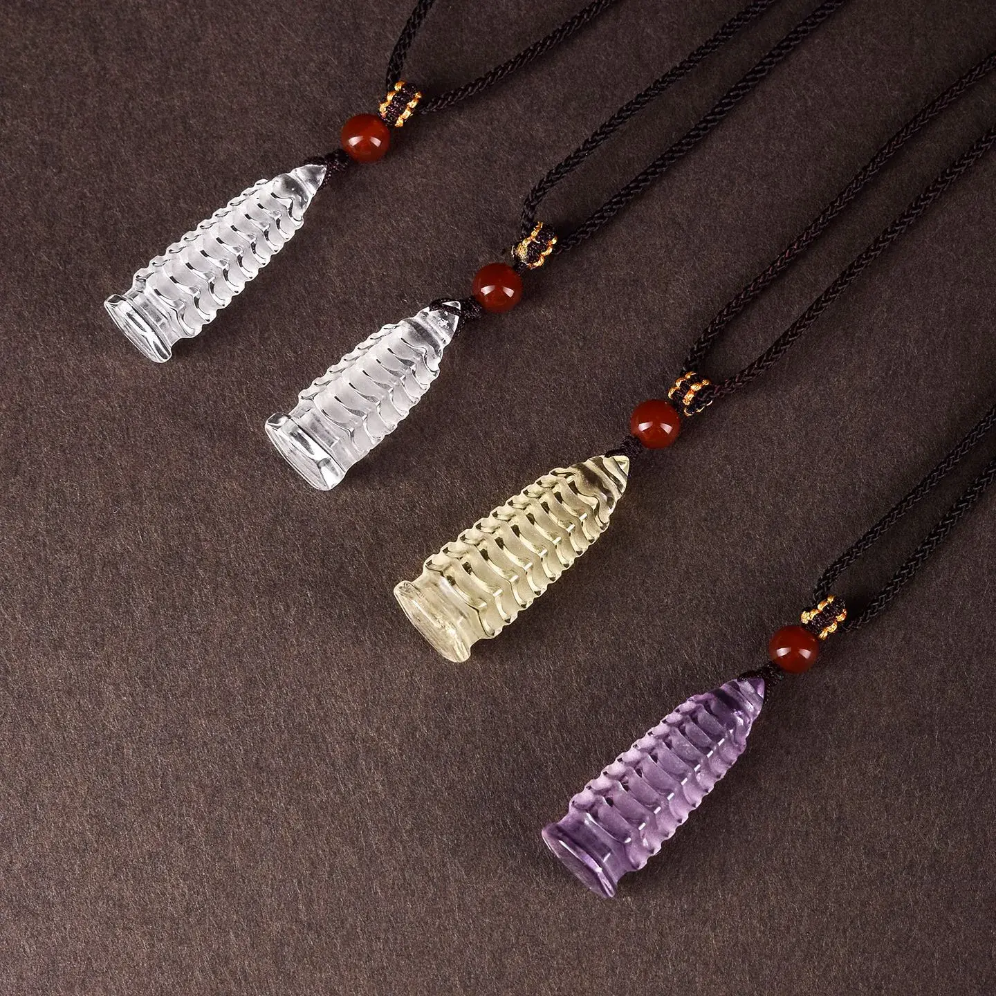 Natural Crystal Wen Chang Pagoda Necklace - Hand-Carved Wisdom Amulet (3) Natural Crystal Wen Chang Pagoda Necklace - Hand-Carved Wisdom Amulet