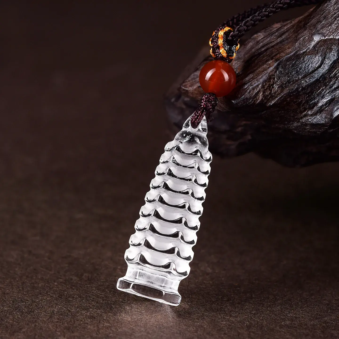 Natural Crystal Wen Chang Pagoda Necklace - Hand-Carved Wisdom Amulet (5) Natural Crystal Wen Chang Pagoda Necklace - Hand-Carved Wisdom Amulet