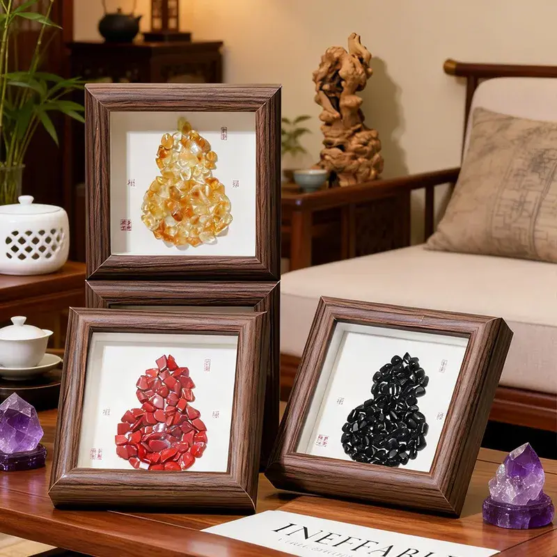 Natural Gemstone Hulu Shadow Box - Handcrafted Gourd Prosperity Decor (1) Natural Gemstone Hulu Shadow Box - Handcrafted Gourd Prosperity Decor