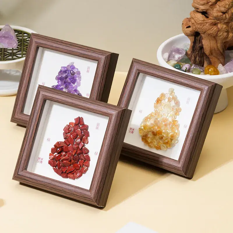 Natural Gemstone Hulu Shadow Box - Handcrafted Gourd Prosperity Decor (2) Natural Gemstone Hulu Shadow Box - Handcrafted Gourd Prosperity Decor