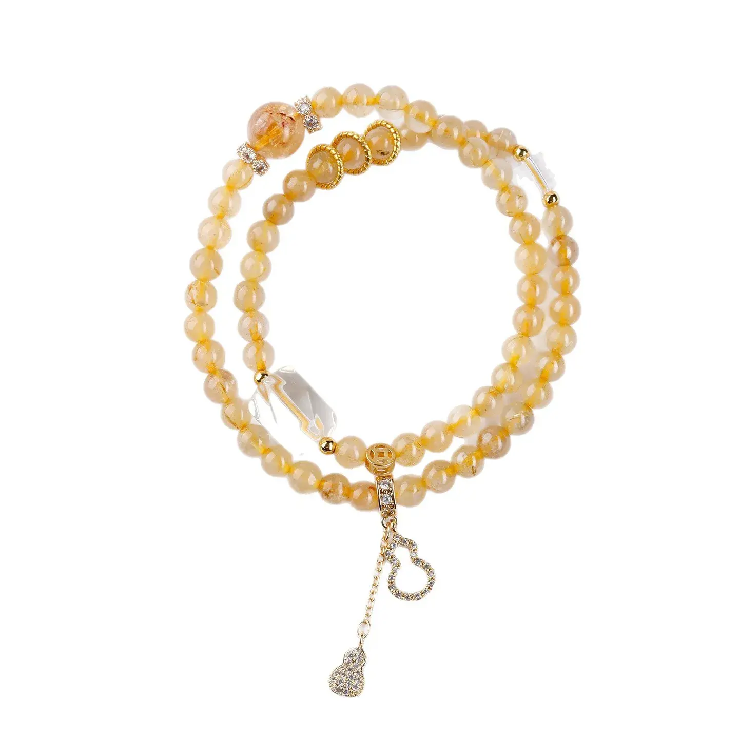 Natural Gold Rutilated Quartz Bracelet - Handcrafted Wealth Hulu Amulet (4) Natural Gold Rutilated Quartz Bracelet - Handcrafted Wealth Hulu Amulet