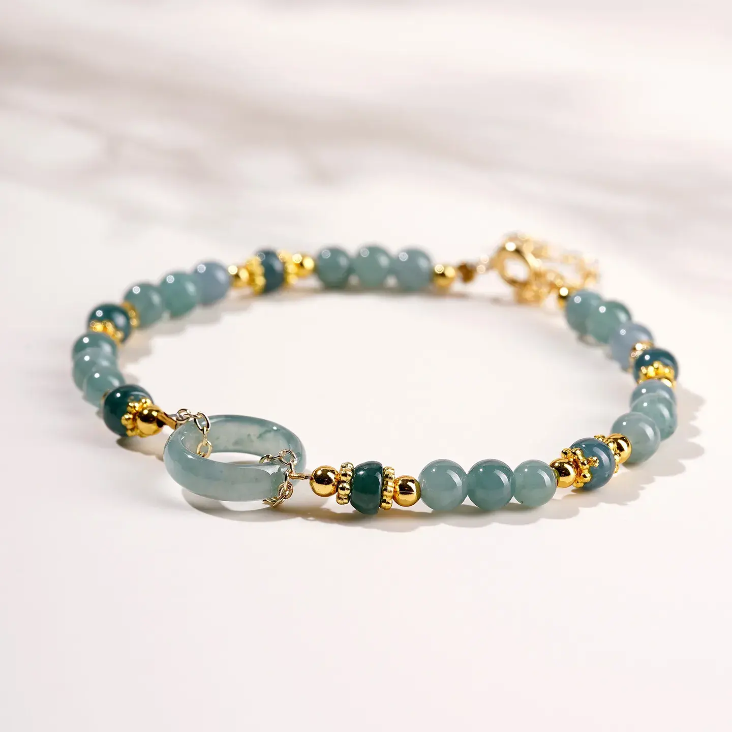 Natural Green Jade Bracelet - Handcrafted Ping An Kou Amulet (2) Natural Green Jade Bracelet - Handcrafted Ping An Kou Amulet