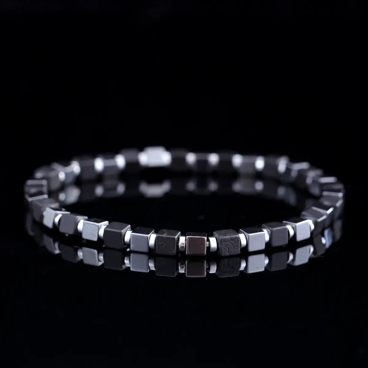 Natural Hematite Square Bead Bracelet - Minimalist Grounding Stone (4) Natural Hematite Square Bead Bracelet - Minimalist Grounding Stone