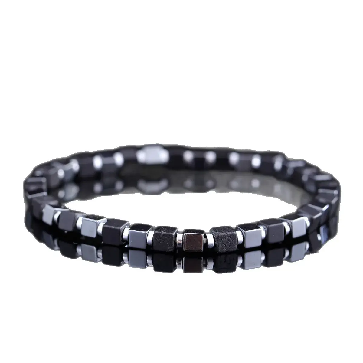 Natural Hematite Square Bead Bracelet - Minimalist Grounding Stone (5) Natural Hematite Square Bead Bracelet - Minimalist Grounding Stone