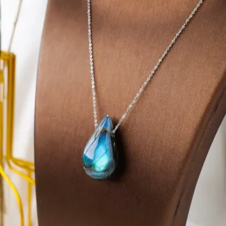 Home 26 - Buddha Bodhis Natural Labradorite Teardrop Necklace - Handcrafted Blue Fire Amulet