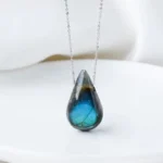 Natural Labradorite Teardrop Necklace - Handcrafted Blue Fire Amulet 1 - Buddha Bodhis Natural Labradorite Teardrop Necklace - Handcrafted Blue Fire Amulet