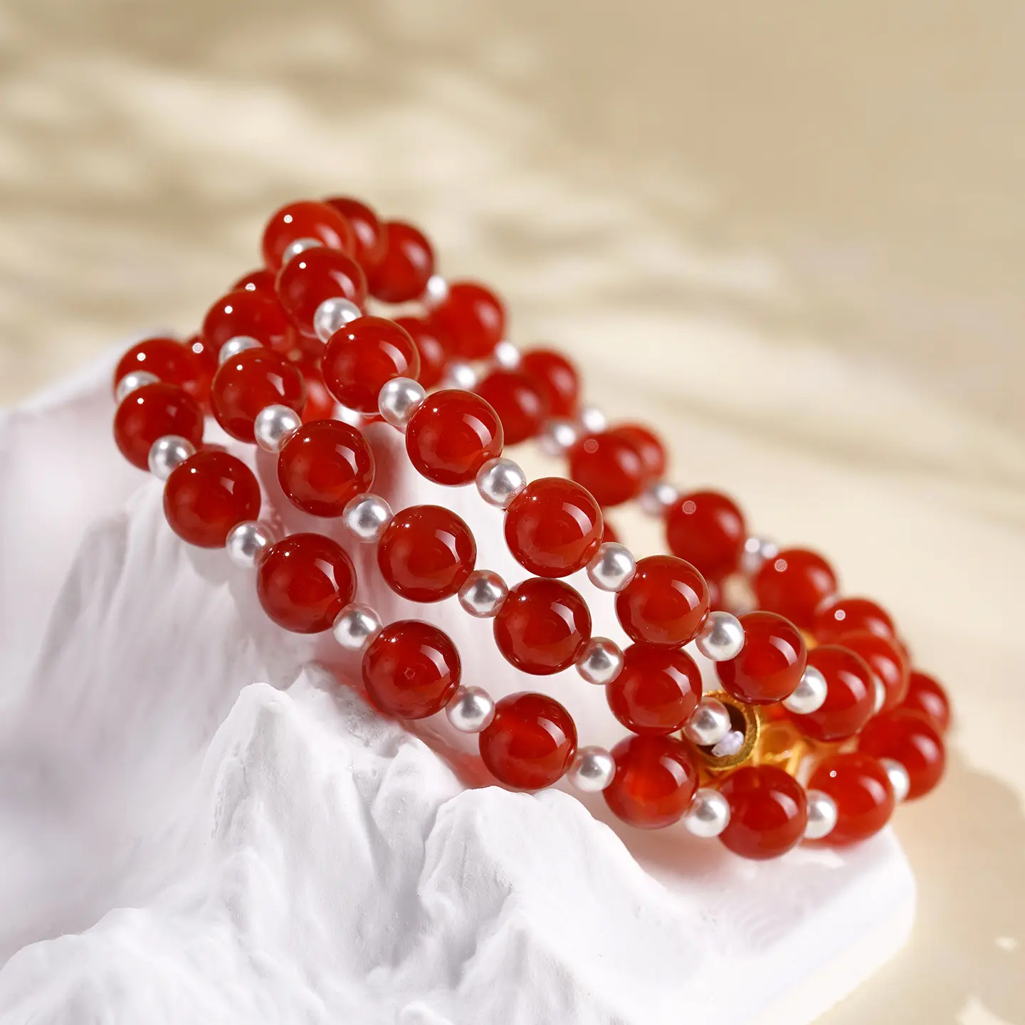 Natural Red Agate & Shell Pearl Necklace Vitality & Protection (5) Natural Red Agate & Shell Pearl Necklace Vitality & Protection