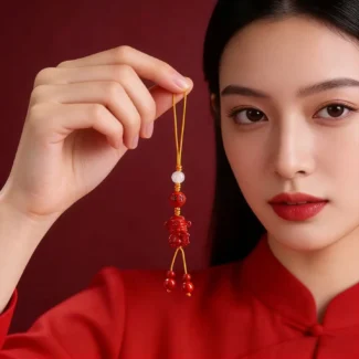 Home 23 - Buddha Bodhis Natural Red Cinnabar God of Wealth Phone Charm | White Agate & Mantra Amulet